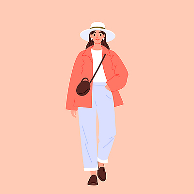 전신 모자 여자 패션 여유 분홍색 일러스트 한명 미소 성인 걷기 주머니손 크로스백 봄옷 스타일 성인여자한명만 일러캐릭터 AI파일 캐릭터 1 잡화 옷 감정 컬러 가방 모션 표정 사람 봄 여자한명만 성인여자만 파일형식 벡터