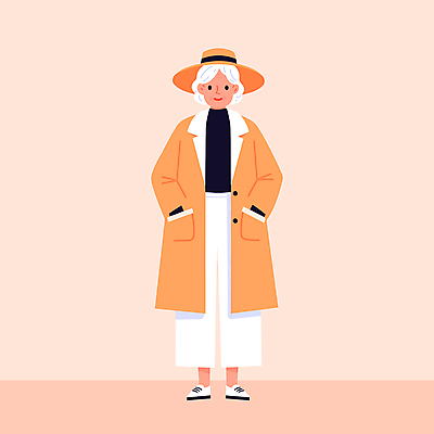 전신 모자 여자 패션 노년 여유 분홍색 일러스트 한명 미소 재킷 주머니손 봄옷 스타일 노인여자한명만 일러캐릭터 AI파일 캐릭터 1 잡화 옷 감정 컬러 모션 표정 사람 성인 봄 외투 여자한명만 노인여자만 파일형식 벡터