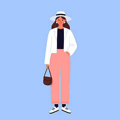 전신 모자 여자 패션 여유 하늘색 일러스트 한명 미소 들기 성인 핸드백 주머니손 봄옷 스타일 성인여자한명만 일러캐릭터 AI파일 캐릭터 1 잡화 옷 감정 가방 모션 표정 사람 파란색 봄 여자한명만 성인여자만 파일형식 벡터