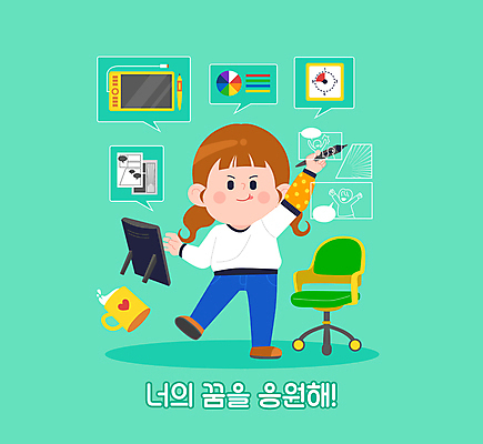 전신 여자 어린이 말풍선 의자 일러스트 직업캐릭터 한명 미소 들기 소녀 컵 태블릿 손들기 꿈 만화 장래희망 만화가 민트색 바퀴의자 원고 소녀한명만 태블릿펜 웹툰작가 일러캐릭터 AI파일 직업 캐릭터 1 식기 컬러 가구 모션 표정 사람 전자제품 스마트기기 펜 작가 여자한명만 소녀만 파일형식 벡터