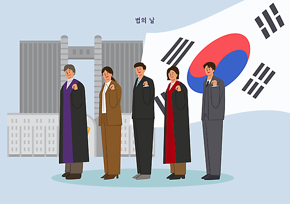전신 PSD 여자 남자 중년 일러스트 날리기 한국 정장 여러명 성인 파이팅 판사복 태극기 판사 검사_법률가 법 법원 변호사 제헌절 법의날 국내일러스트 직업 옷 아시아 다수 모션 사람 가운 국기 법률가 국경일 파일형식 법정기념일