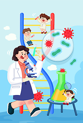전신 PSD 구름 여자 남자 어린이 하늘색 일러스트 하늘 돋보기 현미경 박사 미소 들기 앉기 소녀 소년 여러명 성인 약 걷기 실험복 DNA 즐거움 시험관 삼각플라스크 박테리아 과학의날 유전자구조 과학의달 국내일러스트 자연요소 직업 감정 다수 의학 모션 표정 실험기구 사람 파란색 가운 생명공학 4월 플라스크 파일형식 법정기념일