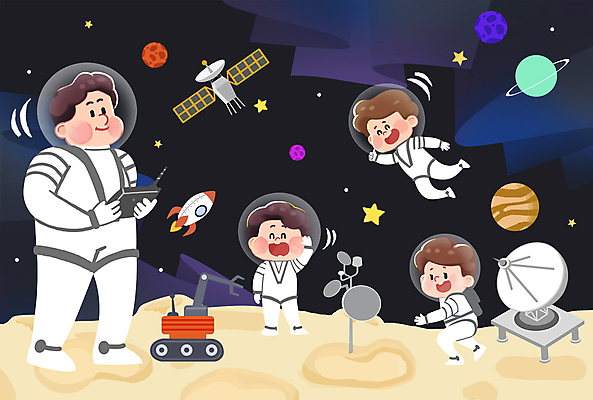 전신 PSD 여자 남자 어린이 일러스트 박사 미소 소녀 소년 여러명 성인 기계 행성 인공위성 로켓 우주비행사 달 즐거움 우주복 탐사기 과학의날 조종장치 과학의달 국내일러스트 자연요소 직업 옷 감정 다수 통신 표정 사람 우주 장비 4월 파일형식 법정기념일