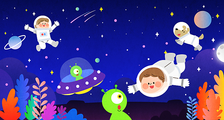 전신 여자 남자 어린이 과학 일러스트 상상 미소 소녀 소년 두명 파란색 반짝임 놀람 행성 우주비행사 외계인 비행 풀잎 강아지 우주선 UFO 우주복 과학의날 상상력 어린이만 과학의달 국내일러스트 AI파일 옷 감정 컬러 잎 모션 표정 사람 반려동물 우주 미확인물체 풀_식물 개 4월 파일형식 벡터 법정기념일