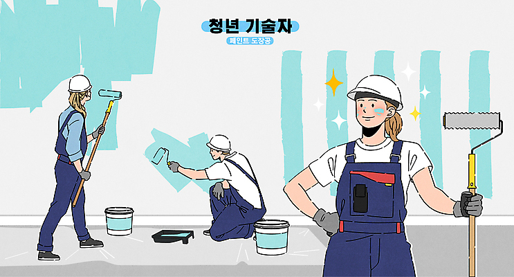 전신 여자 남자 허리손 일러스트 작업복 들기 앉기 청년 성인 세명 반짝임 페인트칠 기술자 전문직 안전모 멜빵바지 페인트통 페인트롤러 페인트공 웅크림 청년만 성인만 국내일러스트 AI파일 직업 옷 포즈 바지 모션 페인팅 통 사람 페인트 헬멧 안전장비 멜빵 파일형식 벡터