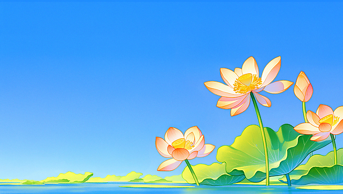 JPG 백그라운드 불교 일러스트 자연 하늘 연꽃 사람없음 봄 부처님오신날 연못 수면 연잎 국내일러스트 AI일러스트 AI콘텐츠 계절 기념일 꽃 종교 잎 물 생태계 파일형식