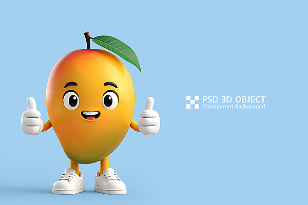 PSD 편집이미지 하늘색 잎 3D캐릭터 미소 사람없음 3D 귀여움 최고 과일캐릭터 따봉 애플망고 망고캐릭터 편집3D 식물 캐릭터 컨셉 표정 파란색 디지털합성 망고 파일형식