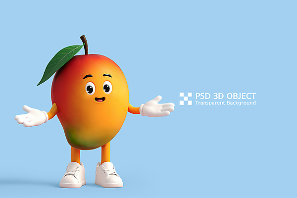 PSD 편집이미지 하늘색 잎 팔벌리기 3D캐릭터 미소 사람없음 3D 귀여움 과일캐릭터 애플망고 망고캐릭터 편집3D 식물 캐릭터 컨셉 모션 표정 파란색 디지털합성 망고 파일형식