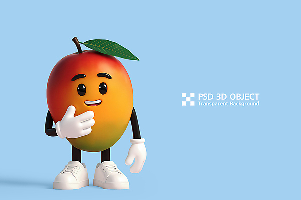 PSD 편집이미지 하늘색 잎 3D캐릭터 미소 사람없음 3D 손들기 귀여움 과일캐릭터 감탄 애플망고 망고캐릭터 편집3D 식물 캐릭터 컨셉 모션 표정 파란색 디지털합성 망고 파일형식