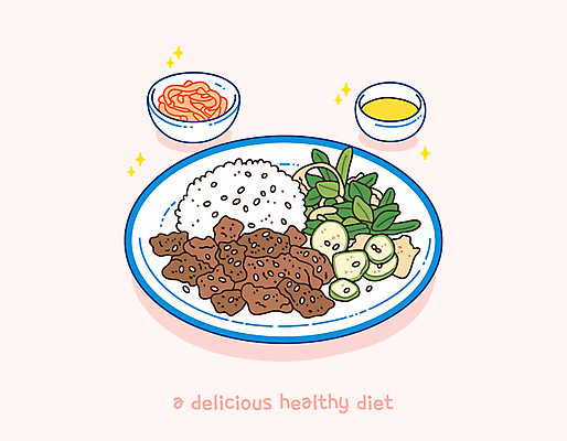 접시 분홍색 다이어트 일러스트 밥 반찬 오이 육류 요리 사람없음 반짝임 귀여움 두부 종지 식단 고기구이 맛있는 국내일러스트 AI파일 그릇 식기 음식 컬러 컨셉 채소 식재료 모션 건강 구이 파일형식 벡터