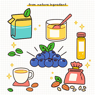 잎 다이어트 일러스트 식재료 봉투 건강 사람없음 반짝임 신선 병 찻잔 유기농 블루베리 영양 자루 아몬드 꿀 허브차 국내일러스트 AI파일 식물 식기 웰빙 과일 모션 잔 차_음료 견과류 파일형식 벡터