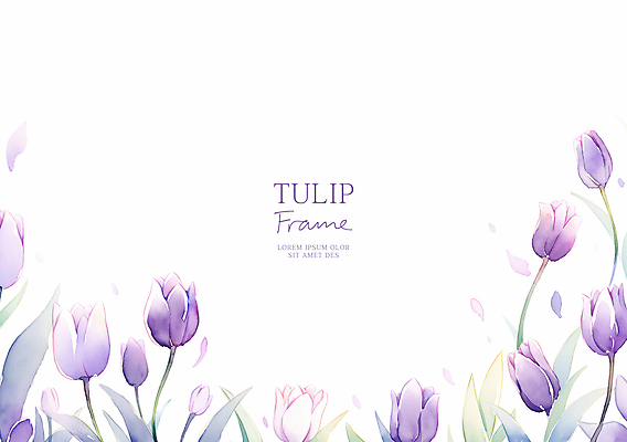 PSD 잎 일러스트 봄꽃 수채화 프레임 사람없음 보라색 튤립 카피스페이스 국내일러스트 식물 꽃 컬러 봄 공백 파일형식