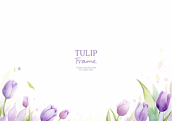 PSD 잎 일러스트 봄꽃 수채화 프레임 사람없음 보라색 튤립 카피스페이스 국내일러스트 식물 꽃 컬러 봄 공백 파일형식