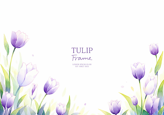 PSD 잎 일러스트 봄꽃 수채화 프레임 사람없음 보라색 튤립 카피스페이스 국내일러스트 식물 꽃 컬러 봄 공백 파일형식