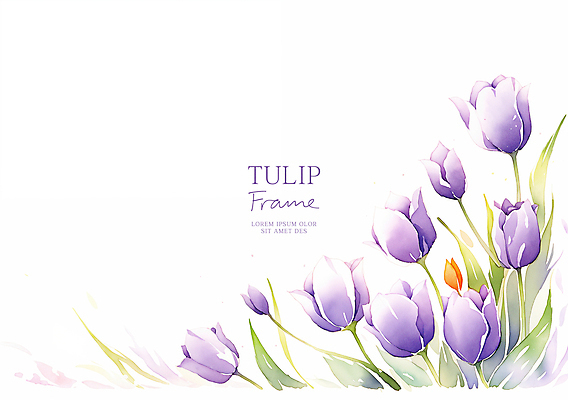 PSD 잎 일러스트 봄꽃 수채화 프레임 사람없음 보라색 튤립 카피스페이스 국내일러스트 식물 꽃 컬러 봄 공백 파일형식