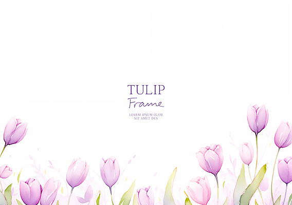 PSD 잎 일러스트 봄꽃 수채화 프레임 사람없음 보라색 튤립 카피스페이스 국내일러스트 식물 꽃 컬러 봄 공백 파일형식