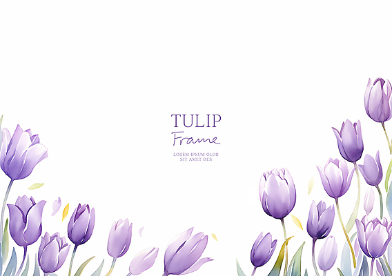 PSD 잎 일러스트 봄꽃 수채화 프레임 사람없음 보라색 튤립 카피스페이스 국내일러스트 식물 꽃 컬러 봄 공백 파일형식