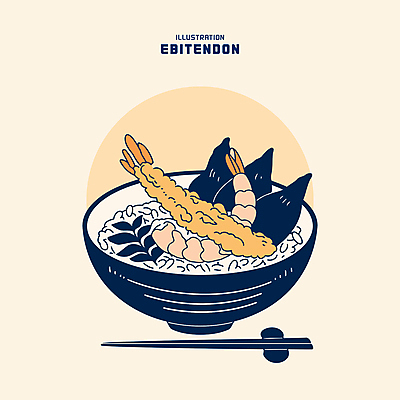 그릇 일러스트 젓가락 밥 사람없음 식사 김 남색 새우튀김 살구색 새우튀김덮밥 젓가락받침대 텐동 맛있는 국내일러스트 AI파일 식기 음식 컬러 새우 수저 튀김 해조류 덮밥 수저받침대 일본음식 파일형식 벡터