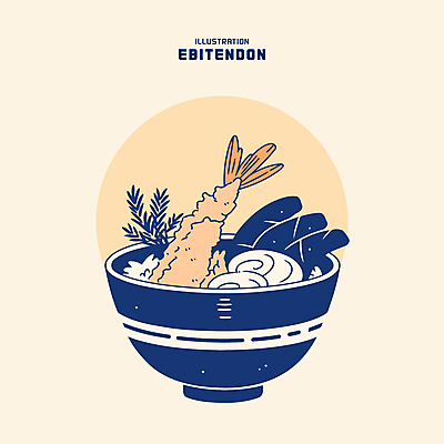 그릇 채소 일러스트 밥 사람없음 식사 김 남색 새우튀김 살구색 새우튀김덮밥 텐동 맛있는 국내일러스트 AI파일 식기 음식 컬러 새우 튀김 해조류 덮밥 일본음식 파일형식 벡터