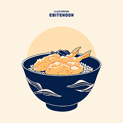 그릇 일러스트 밥 사람없음 식사 남색 새우튀김 살구색 새우튀김덮밥 텐동 맛있는 국내일러스트 AI파일 식기 음식 컬러 새우 튀김 덮밥 일본음식 파일형식 벡터