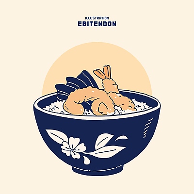 그릇 일러스트 밥 사람없음 식사 김 남색 새우튀김 살구색 새우튀김덮밥 텐동 맛있는 국내일러스트 AI파일 식기 음식 컬러 새우 튀김 해조류 덮밥 일본음식 파일형식 벡터