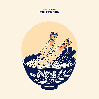 그릇 일러스트 밥 사람없음 식사 김 남색 새우튀김 살구색 새우튀김덮밥 텐동 맛있는 국내일러스트 AI파일 식기 음식 컬러 새우 튀김 해조류 덮밥 일본음식 파일형식 벡터