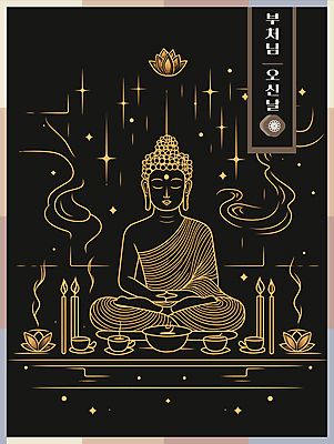 불교 라인일러스트 일러스트 사람없음 반짝임 검은색 부처님오신날 금색 라인아트 가부좌 부처 향 국내일러스트 AI파일 기념일 종교 선 컬러 모션 앉기 파일형식 벡터