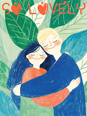 PSD 여자 남자 행복 일러스트 포옹 자연 사랑 미소 상반신 성인 두명 초록색 평화 귀여움 눈감음 풀잎 숲속 편안함 성인만 국내일러스트 감정 컬러 컨셉 잎 안기 모션 표정 사람 풀_식물 감각 숲 생태계 파일형식