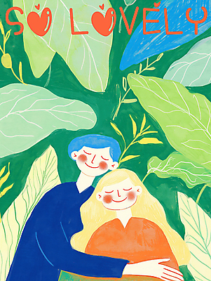 PSD 여자 남자 행복 일러스트 포옹 자연 사랑 미소 상반신 성인 두명 초록색 평화 귀여움 눈감음 풀잎 숲속 편안함 성인만 국내일러스트 감정 컬러 컨셉 잎 안기 모션 표정 사람 풀_식물 감각 숲 생태계 파일형식