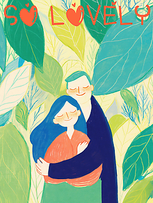 PSD 여자 남자 행복 일러스트 포옹 자연 사랑 미소 상반신 성인 두명 초록색 평화 귀여움 눈감음 풀잎 숲속 편안함 성인만 국내일러스트 감정 컬러 컨셉 잎 안기 모션 표정 사람 풀_식물 감각 숲 생태계 파일형식