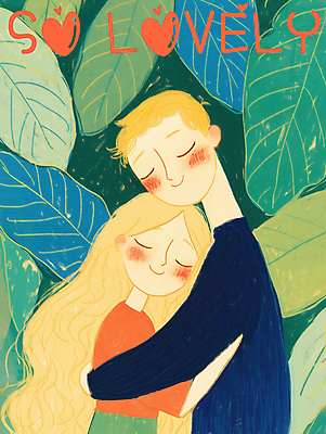 PSD 여자 남자 행복 일러스트 포옹 자연 사랑 미소 상반신 성인 두명 초록색 평화 귀여움 눈감음 풀잎 숲속 편안함 성인만 국내일러스트 감정 컬러 컨셉 잎 안기 모션 표정 사람 풀_식물 감각 숲 생태계 파일형식