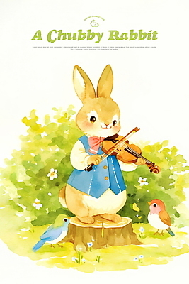 전신 PSD 음악 연주 일러스트 자연 조류 동화 미소 들기 사람없음 연두색 귀여움 음악가 토끼 풀 바이올린 토끼캐릭터 나무밑둥 바이올리니스트 차분 국내일러스트 나무 식물 동물 직업 동물캐릭터 컨셉 포유류 모션 현악기 문화예술 표정 초록색 반려동물 연주자 생태계 파일형식