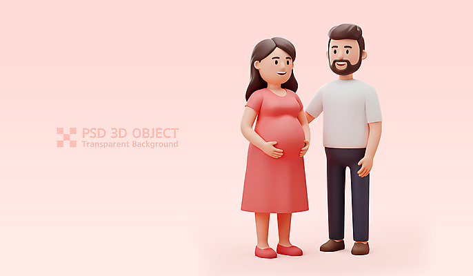전신 PSD 편집이미지 부부 여자 남자 분홍색 가정 가족 3D캐릭터 미소 성인 두명 3D 임산부 잡기 손뻗기 성인만 편집3D 캐릭터 커플 컬러 관계 모션 표정 사람 임신 디지털합성 파일형식