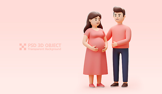 전신 PSD 편집이미지 부부 여자 남자 분홍색 가정 가족 3D캐릭터 미소 성인 두명 3D 임산부 잡기 손뻗기 성인만 편집3D 캐릭터 커플 컬러 관계 모션 표정 사람 임신 디지털합성 파일형식