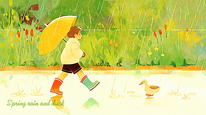 전신 PSD 남자 꽃 어린이 일러스트 우산 오리 따뜻함 장화 한명 들기 소년 연두색 걷기 귀여움 풀 봄비 우비 감성 소년한명만 국내일러스트 식물 1 옷 신발 컨셉 모션 조류 사람 초록색 봄 비_날씨 남자한명만 소년만 파일형식