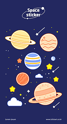 구름 별 스티커 일러스트 사람없음 세트 컬러풀 행성 유성 태양계 국내일러스트 AI파일 자연요소 컬러 우주 파일형식 벡터