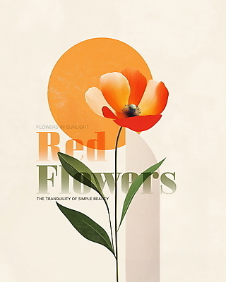 PSD 꽃 포스터 잎 한송이 일러스트 사람없음 봄 원형 모던 베이지색 국내일러스트 도형 식물 1 계절 컬러 송이 파일형식