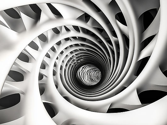 JPG 편집이미지 추상 흑백 나선형 사람없음 구멍 입체 통로 심플 스파이럴 편집실사 AI컴퓨터그래픽 AI콘텐츠 무늬 촬영기법 CG 파일형식