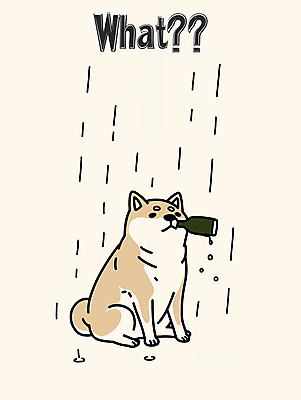 PSD 한마리 일러스트 사람없음 귀여움 비 강아지 병 물기 베이지색 시바견 국내일러스트 자연요소 1 식기 컬러 컨셉 모션 날씨 반려동물 개 파일형식