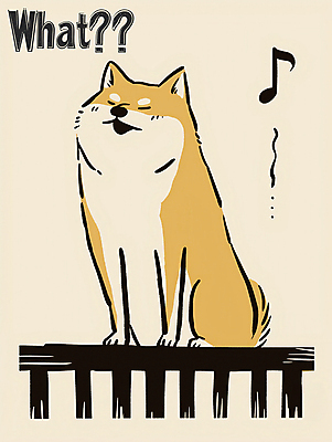 PSD 한마리 행복 음표 일러스트 난간 앉기 사람없음 귀여움 강아지 베이지색 시바견 국내일러스트 1 기호 감정 음악 컬러 컨셉 모션 반려동물 개 파일형식