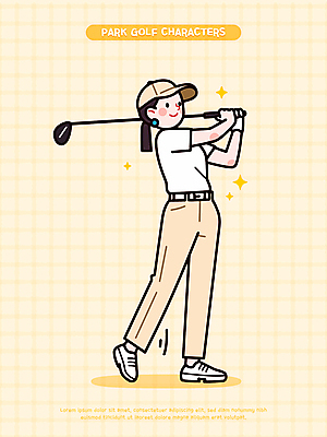전신 캐릭터 여자 스포츠 일러스트 한명 미소 들기 성인 반짝임 운동 노란색 골프채 스윙 골프웨어 즐거움 캡모자 성인여자한명만 연노랑색 파크골프 일러캐릭터 AI파일 모자_잡화 1 옷 감정 컬러 포즈 골프 모션 골프용품 표정 건강 사람 여자한명만 성인여자만 파일형식 벡터