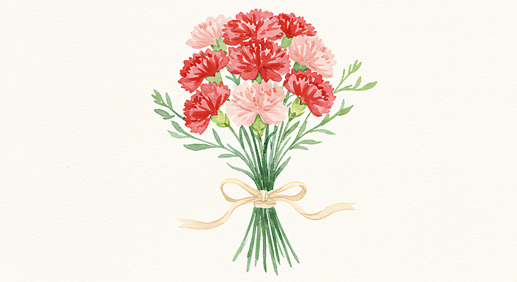 JPG 리본 분홍색 꽃다발 잎 일러스트 수채화 사람없음 어버이날 스승의날 카네이션 가정의달 국내일러스트 AI일러스트 AI콘텐츠 식물 기념일 꽃 컬러 5월 파일형식