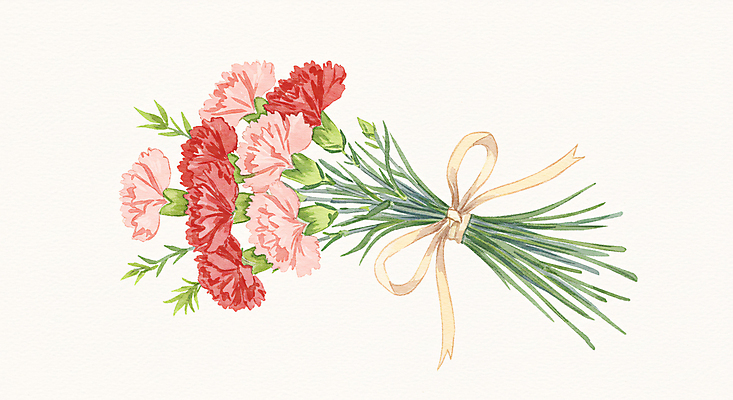 JPG 리본 분홍색 꽃다발 일러스트 수채화 사람없음 어버이날 스승의날 카네이션 가정의달 국내일러스트 AI일러스트 AI콘텐츠 기념일 꽃 컬러 5월 파일형식