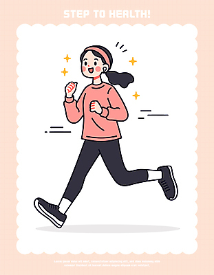 여자 일러스트 건강 한명 미소 성인 반짝임 운동복 달리기 손들기 머리띠 스포츠캐릭터 유산소운동 러닝 무선이어폰 연분홍색 성인여자한명만 일러캐릭터 AI파일 캐릭터 1 옷 분홍색 이어폰 장신구 모션 표정 사람 운동 여자한명만 성인여자만 파일형식 벡터