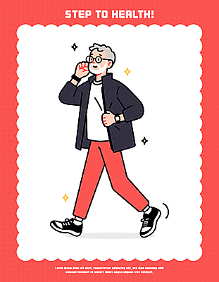 노년 남자 일러스트 건강 한명 미소 빨간색 반짝임 운동복 손들기 걷기 스포츠캐릭터 유산소운동 러닝 스마트워치 노인남자한명만 안경낌 일러캐릭터 AI파일 캐릭터 1 옷 안경 컬러 모션 표정 사람 성인 스마트기기 운동 웨어러블 남자한명만 노인남자만 파일형식 벡터