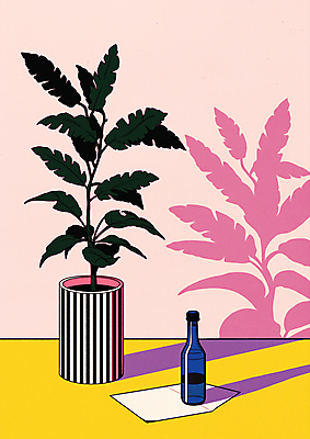 JPG 라이프스타일 화분 분홍색 일러스트 편지봉투 그림자 사람없음 줄무늬 빈티지 풀 물병 복고 리빙 트로피컬아트 국내일러스트 AI일러스트 AI콘텐츠 식물 컬러 컨셉 무늬 봉투 생활 편지 물통 그림 파일형식