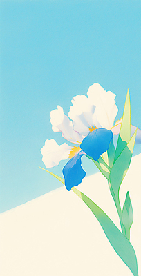 JPG 하늘색 잎 일러스트 색연필 사람없음 풀잎 감성 붓꽃 국내일러스트 AI일러스트 AI콘텐츠 식물 꽃 컨셉 학용품 파란색 풀_식물 파일형식