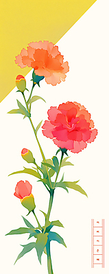 PSD 잎 일러스트 수채화 사람없음 빨간색 연두색 어버이날 카네이션 꽃봉오리 5월행사 가정의달 원고지 국내일러스트 식물 기념일 꽃 컬러 이벤트 초록색 5월 파일형식