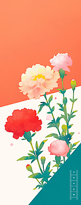 PSD 잎 일러스트 수채화 사람없음 초록색 어버이날 카네이션 꽃봉오리 5월행사 가정의달 다홍색 원고지 국내일러스트 식물 기념일 꽃 컬러 이벤트 5월 파일형식