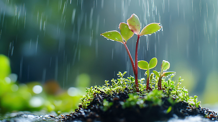 JPG 편집이미지 자연 날씨 근접촬영 사람없음 새싹 흙 물방울 풀 봄비 보케 편집실사 AI포토 AI콘텐츠 식물 뷰포인트 봄 비_날씨 CG 생태계 파일형식